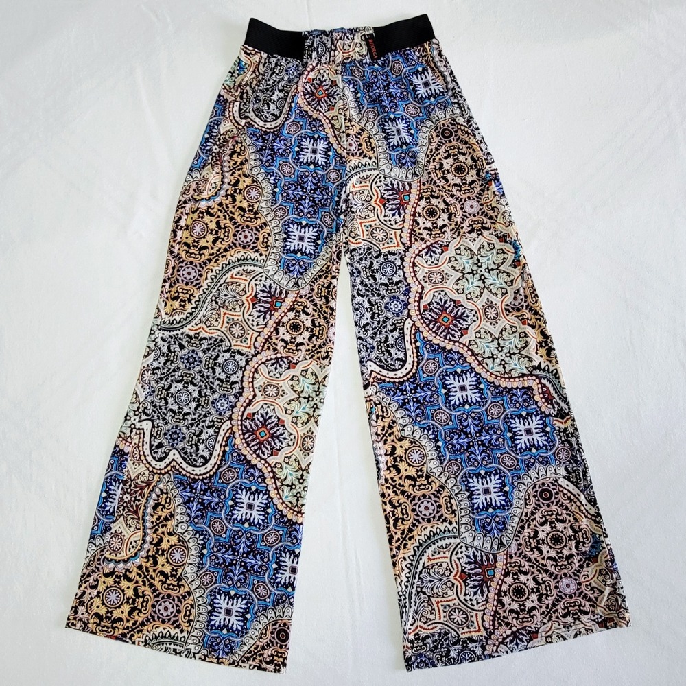 NWT Bijotca Palazzo Pants Blue Multicolor Women's One Size Boho Paisley Wide Leg
